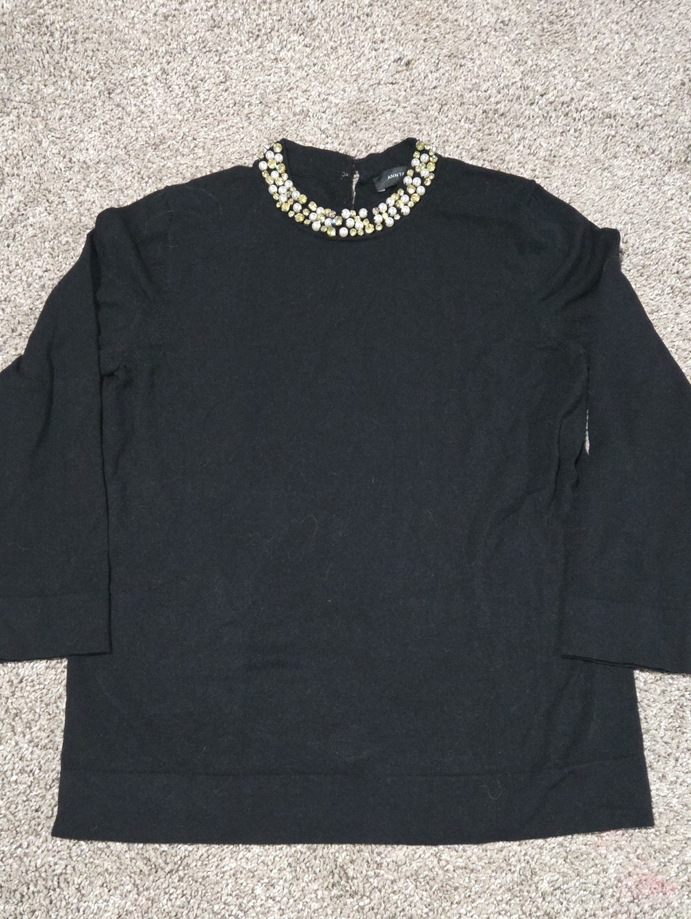 Ann Taylor Faux Pearl Crystal Embellished Collar Top